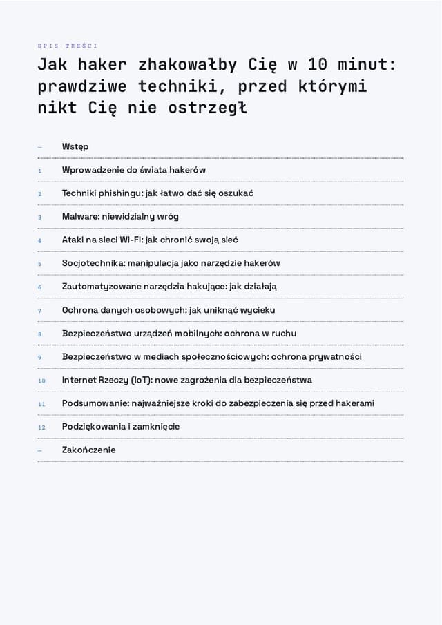 Spis treści — Jak haker zhakowałby Cię w 10 minut