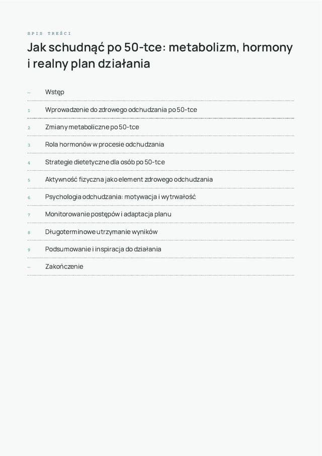 Spis treści — Jak schudnąć po 50-tce: metabolizm, hormony i realny plan