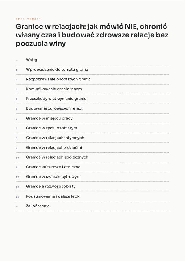 Spis treści — Granice w relacjach: jak mówić NIE i chronić własny czas