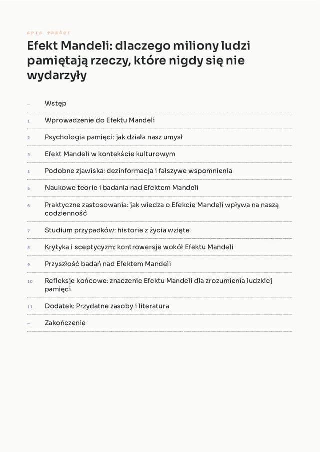 Spis treści — Efekt Mandeli: dlaczego miliony ludzi pamiętają rzeczy, które się nie wydarzyły