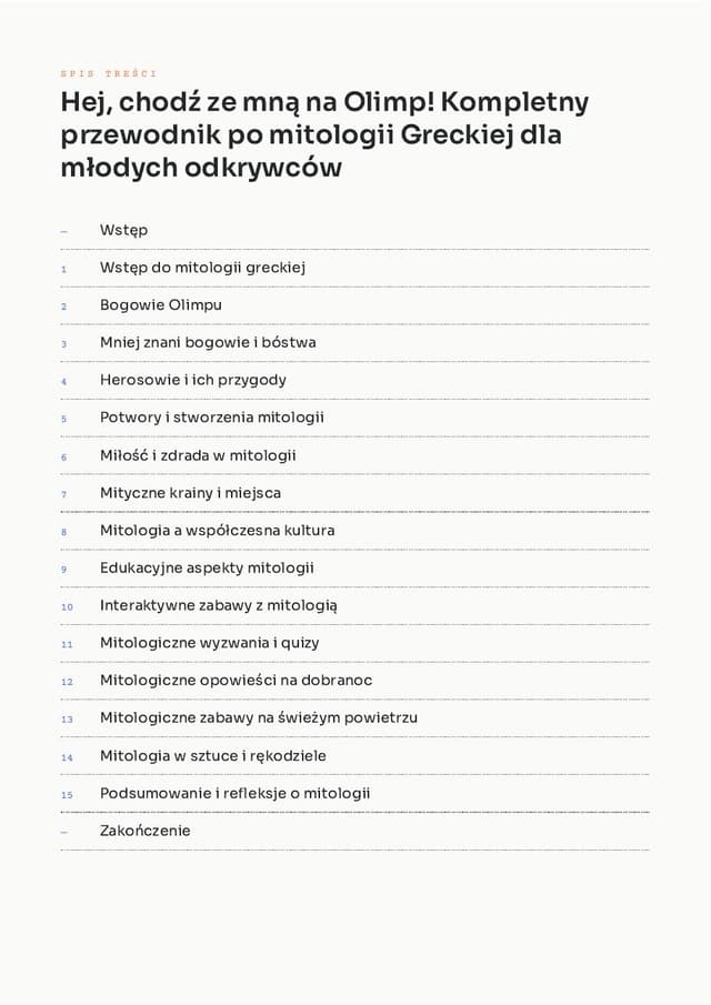 Spis treści — Kompletny przewodnik po mitologii greckiej dla młodych odkrywców